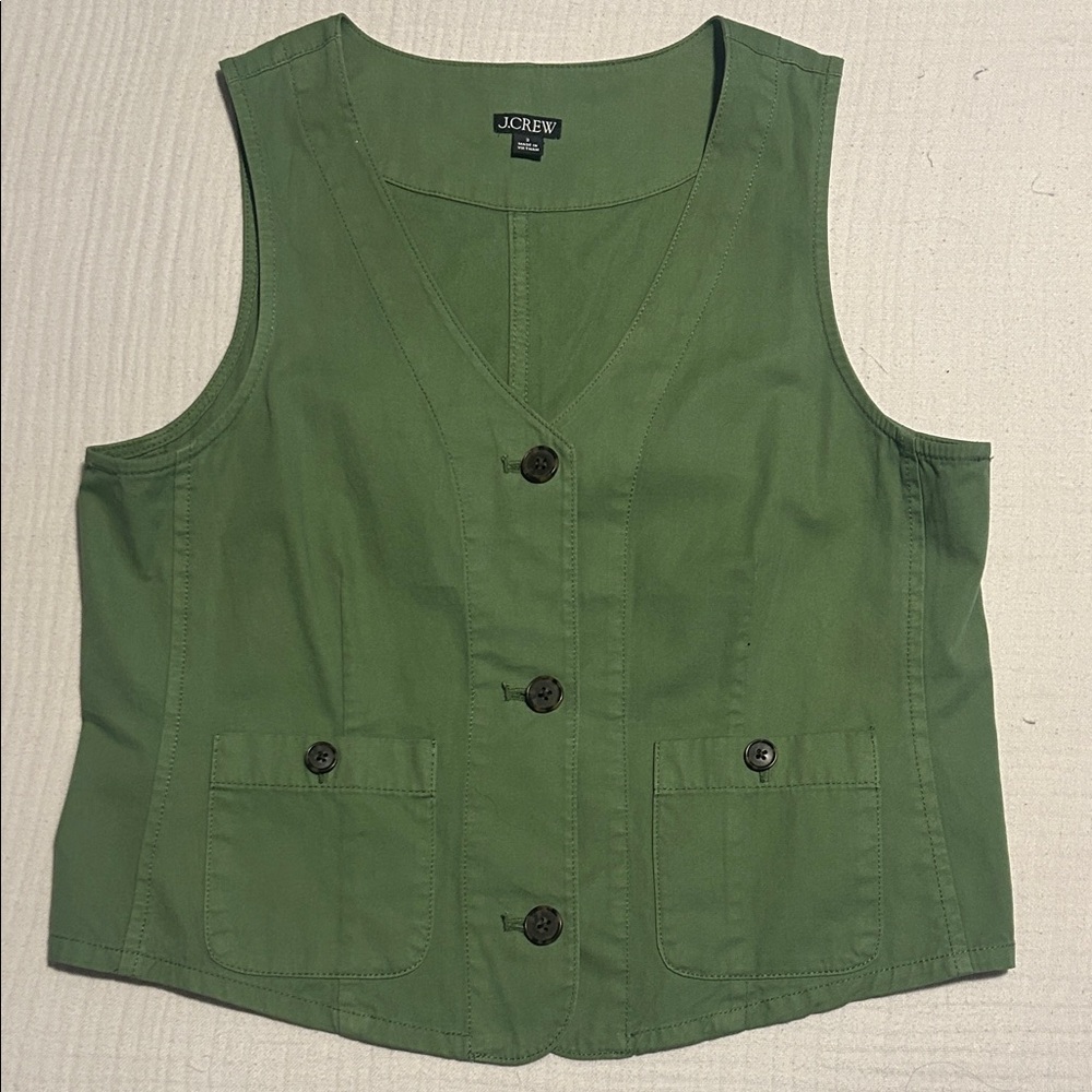J. Crew Olive Green Sleeveless Button Vest